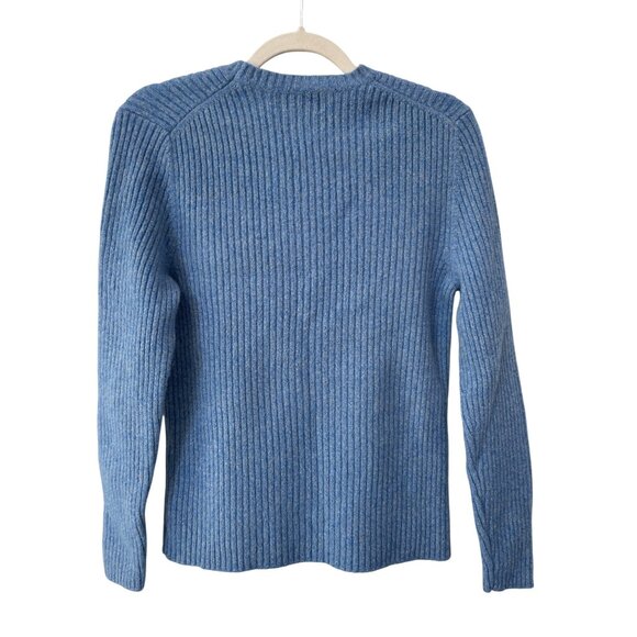 VIntage 90s Express Sweater Size Medium Ribbed Lambswool Crewneck Pullover Blue - Picture 2 of 6